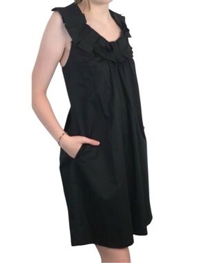 Zara Timeless Black box pleat collar crisscross back feminine Swing LBD Dress